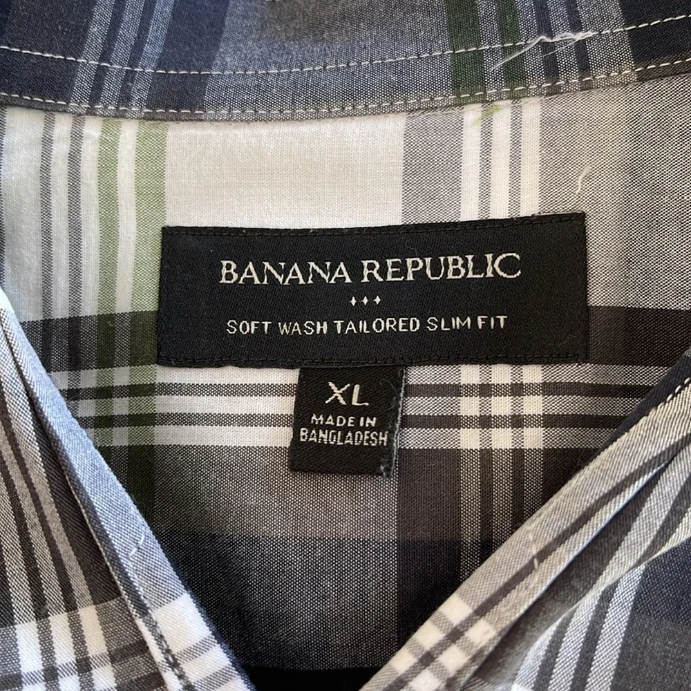 Banana Republic Men's Plaid Shirt Soft Wash Tailored Slim Fit Button Down Sz XL